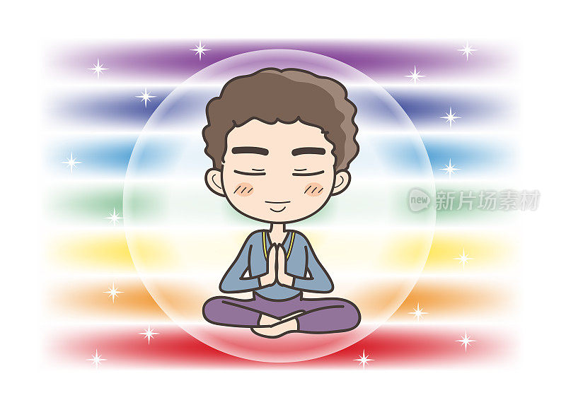 Meditation in Seven chakras color - Man is holding his hands together in prayer